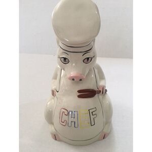 Pig Chef Vtg Piggy Bank Ceramic White Collectible Kitchen - Missing Bottom Cover